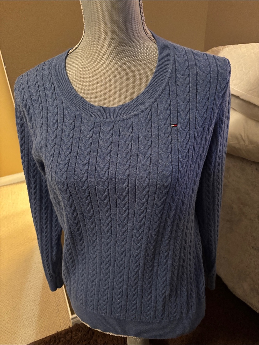 Tommy Hilfiger Cable Knit Crewneck Sweater - Dusty Blue